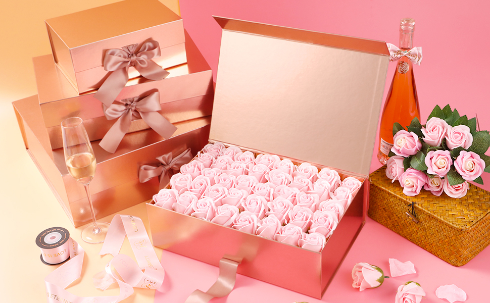 A person unboxing a beautifully designed magnetic closure box, showing the product inside.