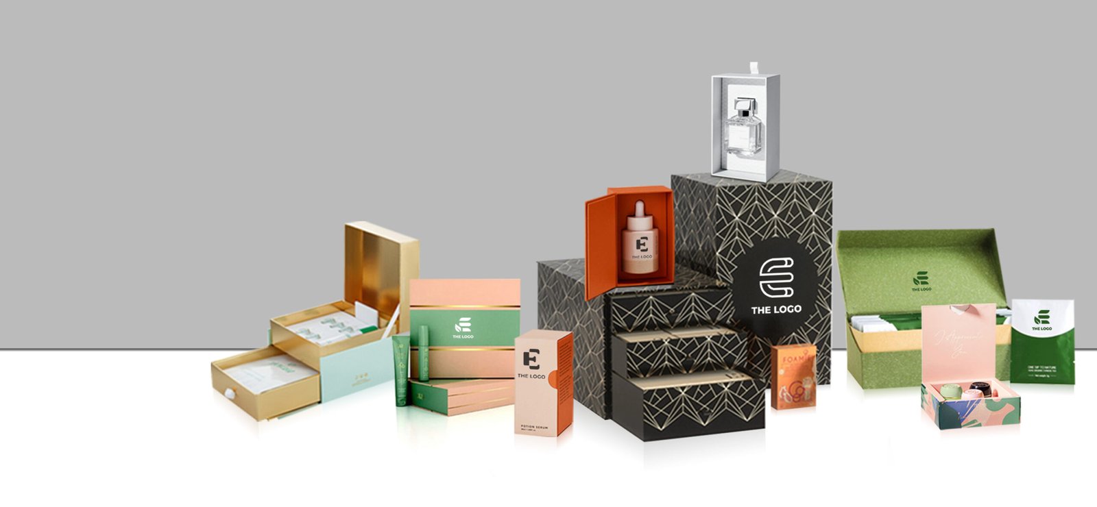 An assortment of effective custom cosmetic packaging styles