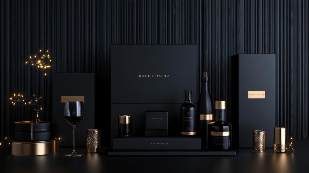 A display of luxury goods, where the brand name is prominently featured and associated with a lifestyle.