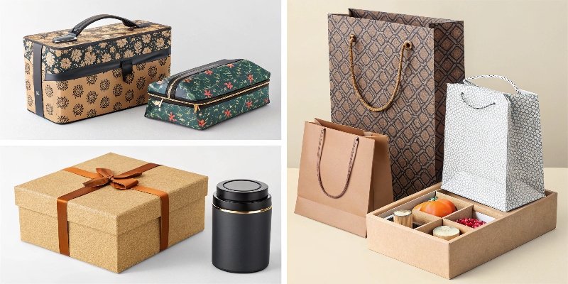 A collage of different products with unique and branded custom packaging boxes