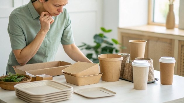 a person comparing different eco-friendly packaging materials