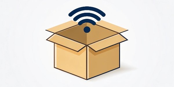 An icon of a cardboard box with a Wi-Fi symbol coming out of it
