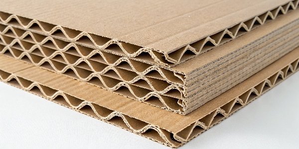 Close-up of the linerboard and flute medium in a corrugated box