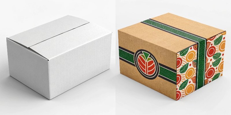 Side-by-side comparison of a generic box and a box with strong [brand identity](https://leader-display.com/how-can-custom-cardboard-displays-enhance-your-retail-branding/)[^5]