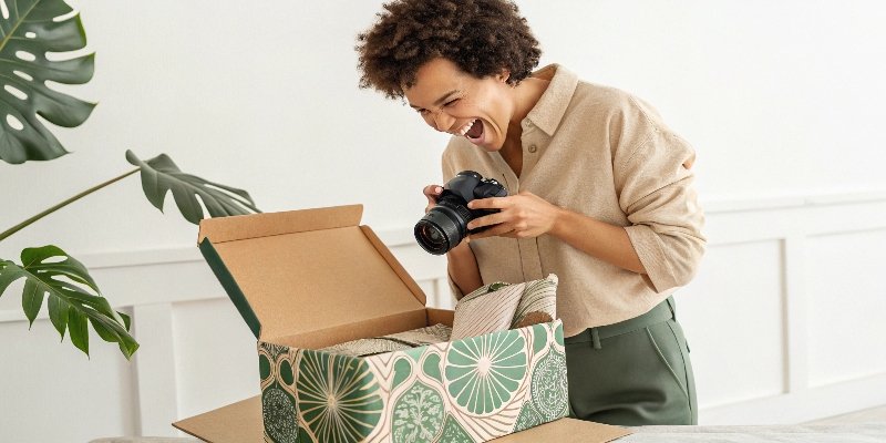 A person taking a photo of an unboxing experience for social media.