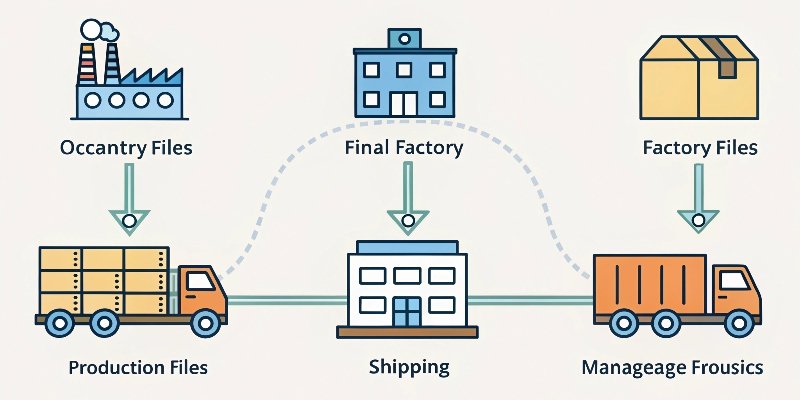 An animated graphic showing the journey of an order from production to shipping
