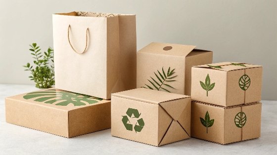 An array of sustainable packaging boxes made from recycled paper