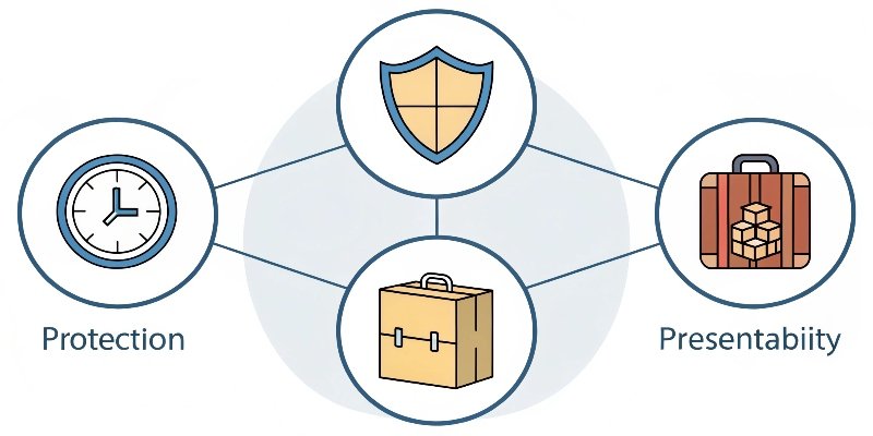 Diagram of the 5 P's of packaging