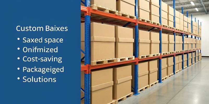 A warehouse shelf showing how perfectly sized custom boxes save space