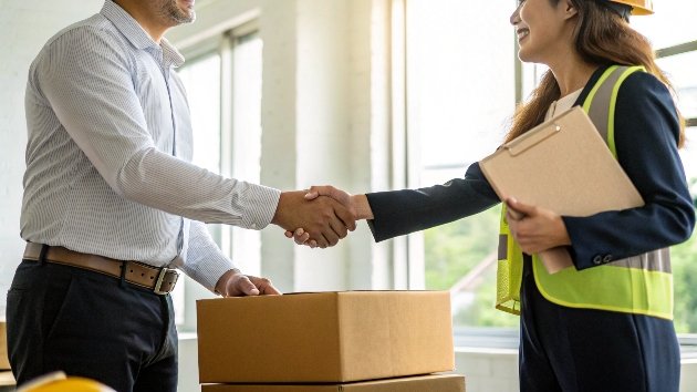A person shaking hands with a [packaging supplier](https://arxiv.org/pdf/2202.04277)[^3]