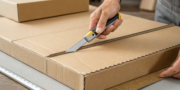 A [utility knife](https://arxiv.org/pdf/2503.22910)[^3] [scoring](https://gifts-pack.com/ready-magnetic-box/)[^1] the inside of a cardboard box to resize it