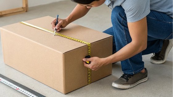 A person inspecting the corner of a cardboard box