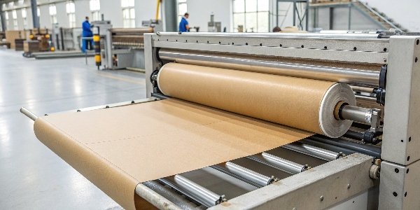 a machine laminating a sheet of cardboard
