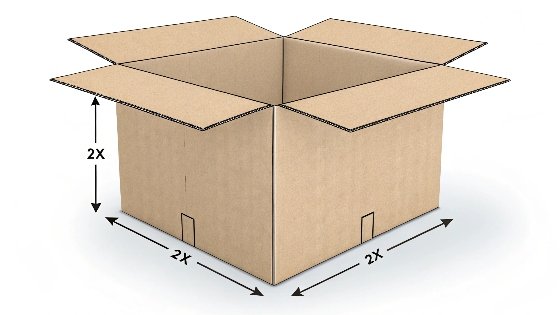 A diagram showing the internal dimensions of a box: Length, Width, and Depth