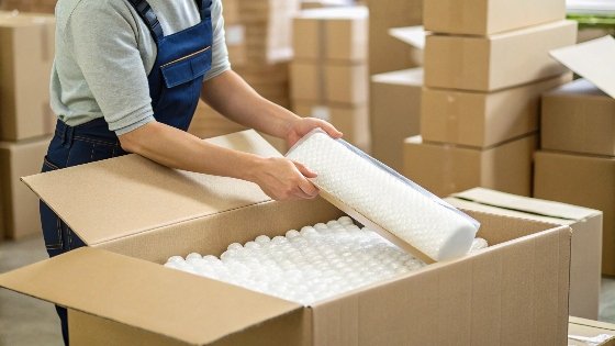 A person carefully packing a product into a right-sized box