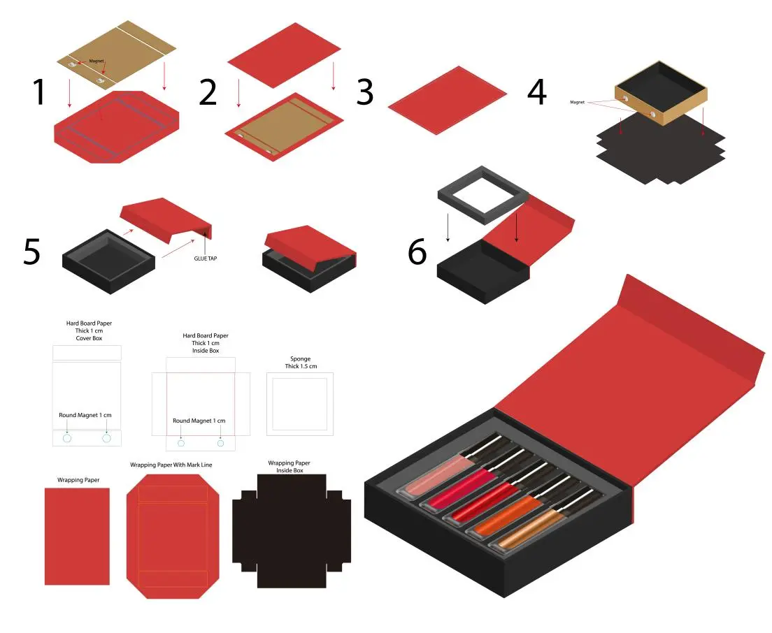 Three different types of box samples lined up.