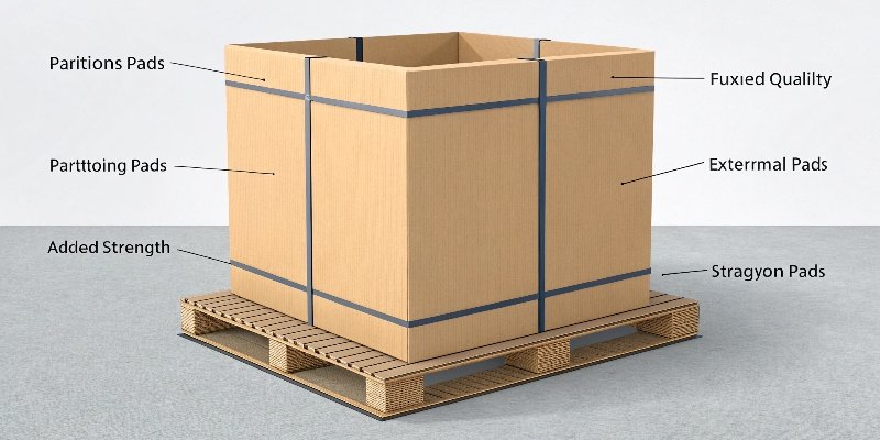 A corrugated box with internal dividers and partitions for added strength and product separation.