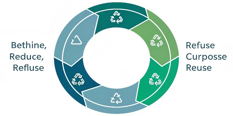 The 7 R's of Sustainability A circular graphic showing the 7 R's: Rethink, Refuse, Reduce, Reuse, Repurpose, Recycle, Rot.