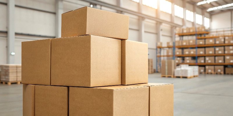 A stack of plain brown cardboard boxes ready for shipping