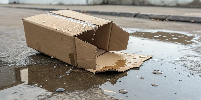 Disadvantages of Carton Packaging A crushed and water-damaged carton