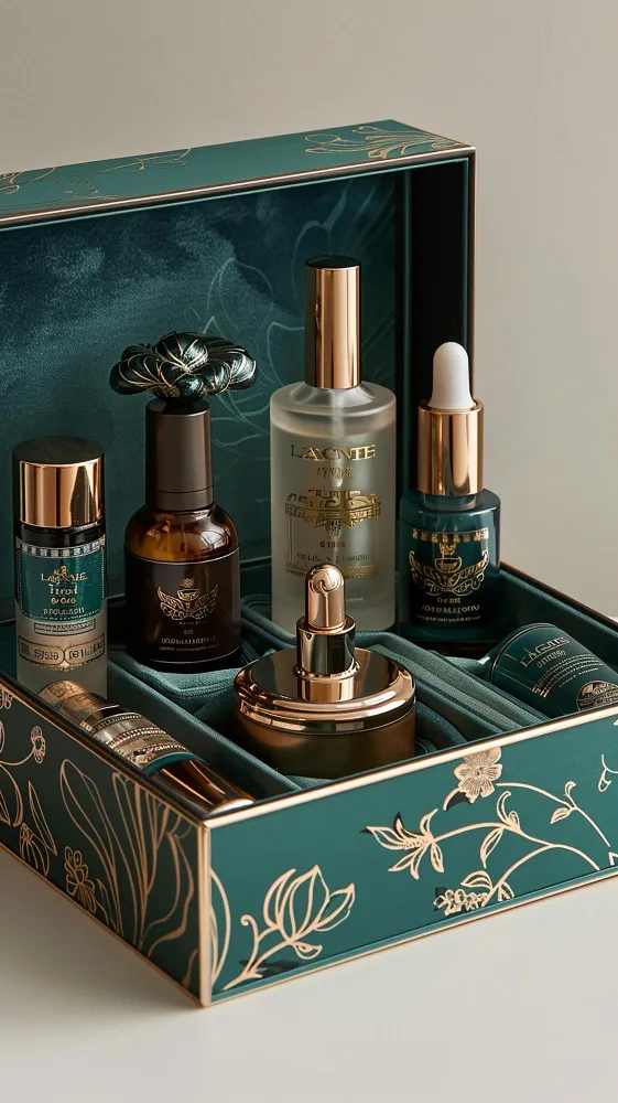 Eco-friendly beauty packaging made from recycled paper and glass