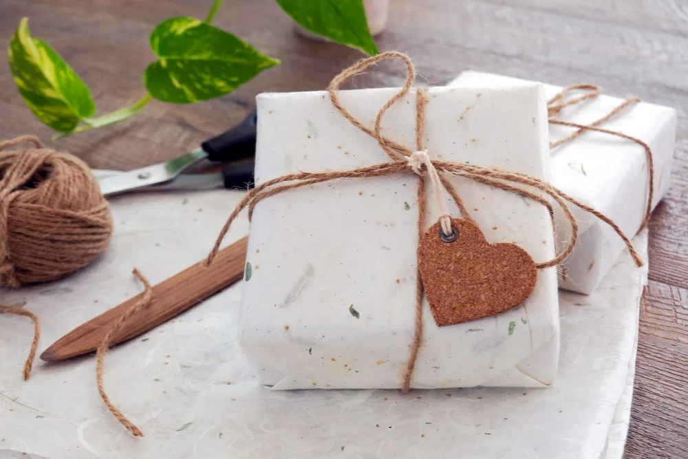 Textured Sustainable Paper Label An artisanal soap bar with a rustic, textured kraft paper label.