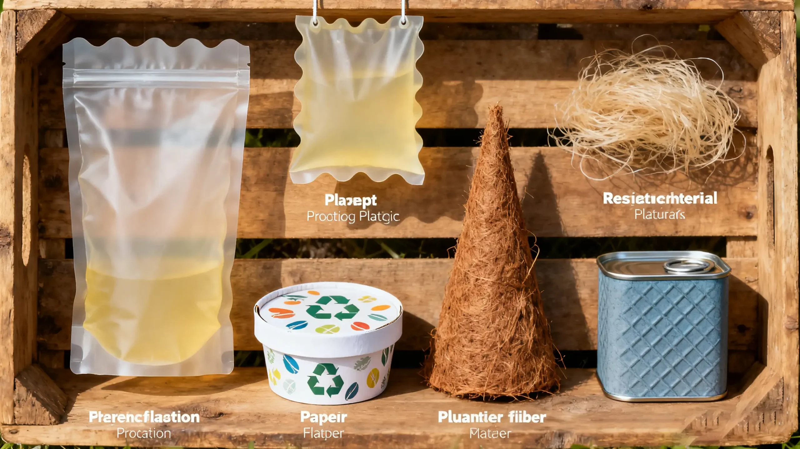 Different types of eco-friendly packaging materials for pet food.