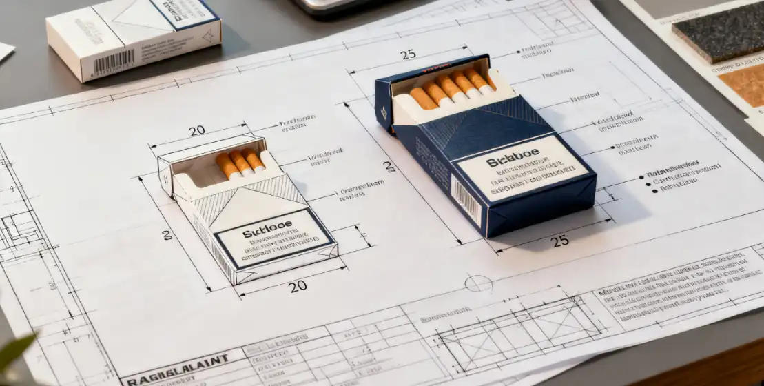 Comparing 20-Pack and 25-Pack Designs A designer's desk showing 3D models for a 20-pack and a 25-pack side-by-side