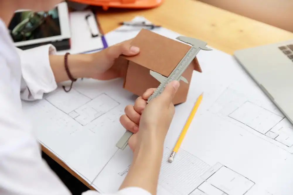 Measuring Custom Box Dimensions A designer using a caliper to measure the internal dimensions of a paper box prototype