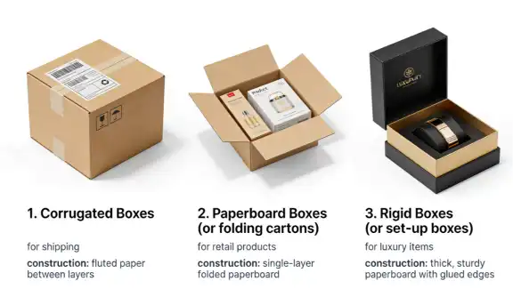 different boxes for different functions like shipping, retail, and gifts