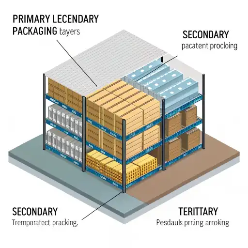 Diagram showing primary, secondary, and tertiary packaging layers