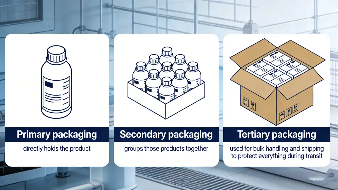 primary, secondary, and tertiary packaging examples