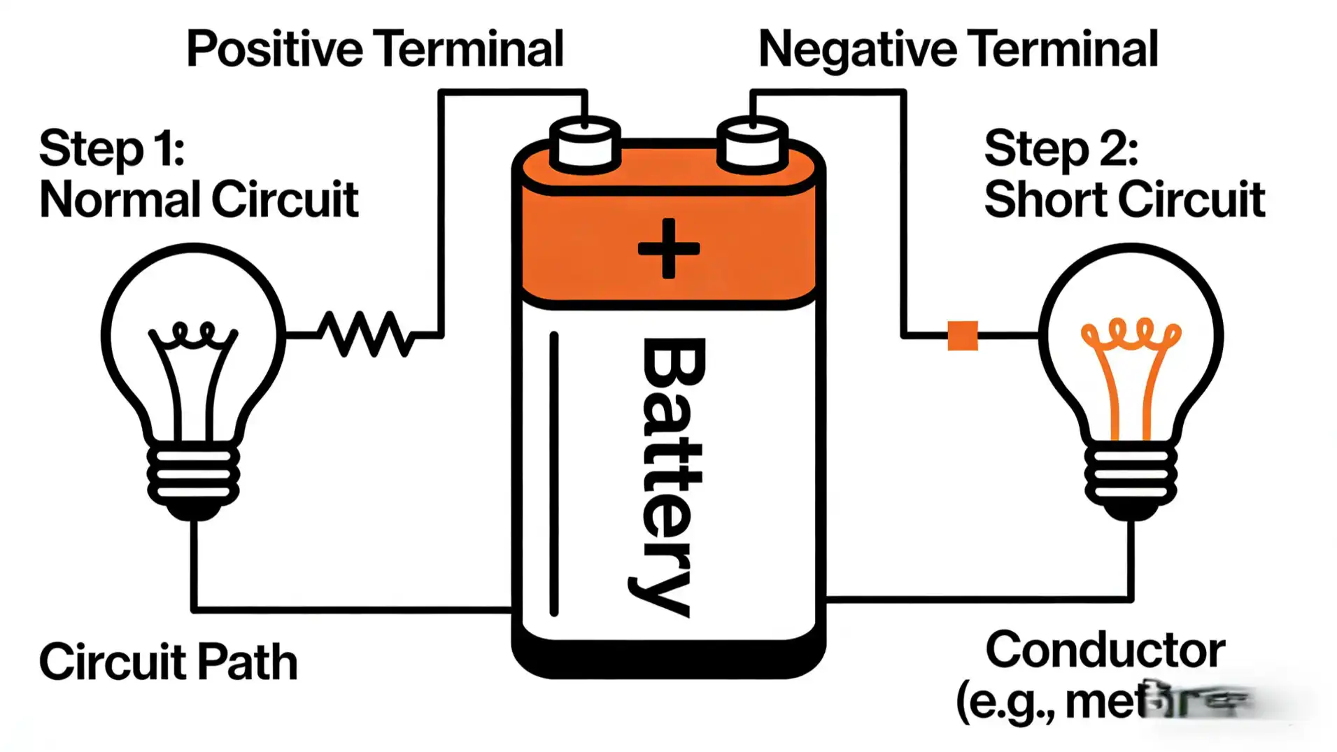 A diagram showing how a short circuit can happen in a battery