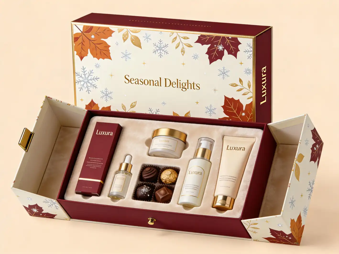 Foldable rigid box for seasonal campaign with premium products inside