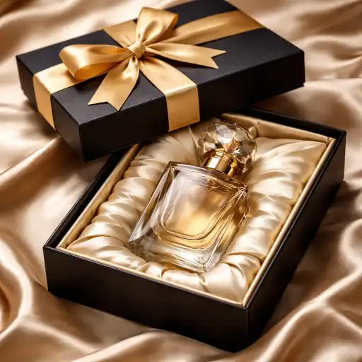 Luxury perfume gift box with glass fragrance bottle inside
