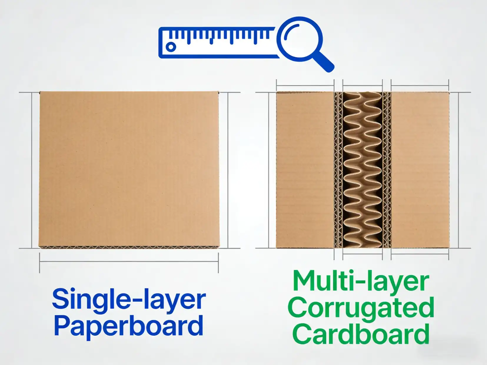 An image distinguishing between single-layer paperboard and multi-layer corrugated cardboard