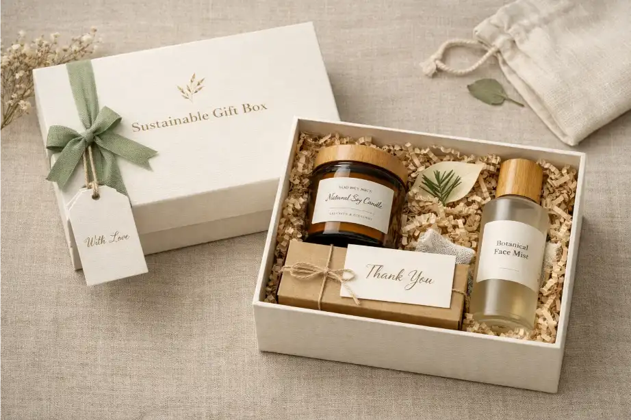 Premium sustainable gift box packaging with elegant paper texture