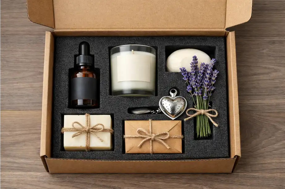 Protective insert inside mailing box for e-commerce gift set