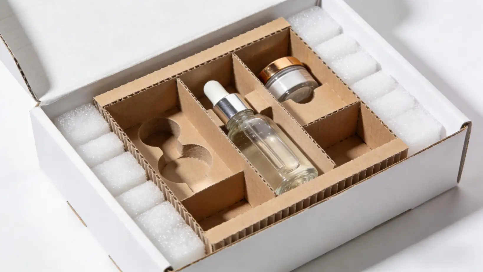 Protective insert inside mailing box for beauty products during shipping