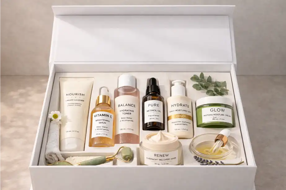 Insert structure inside magnetic closure gift box for bottles and jars