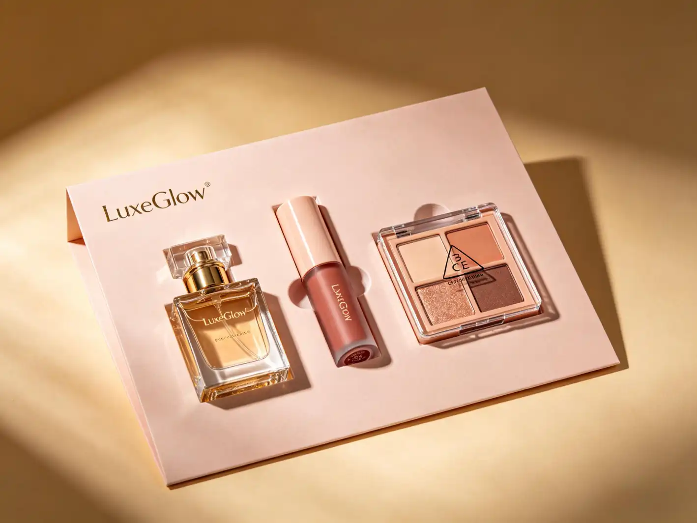 Beauty gift with purchase products arranged neatly in a branded insert