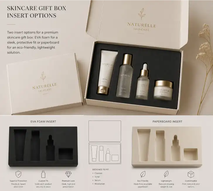 EVA and paperboard inserts for skincare gift box packaging