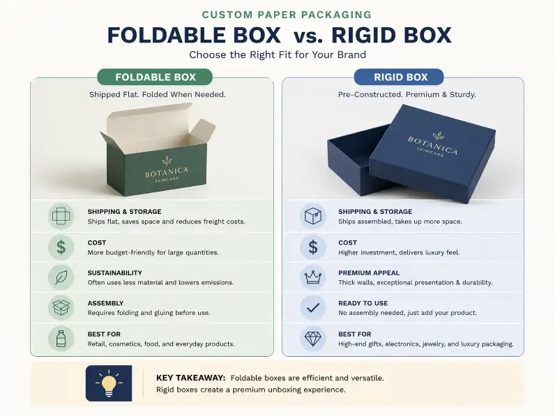 Foldable box and rigid box comparison for custom paper packaging