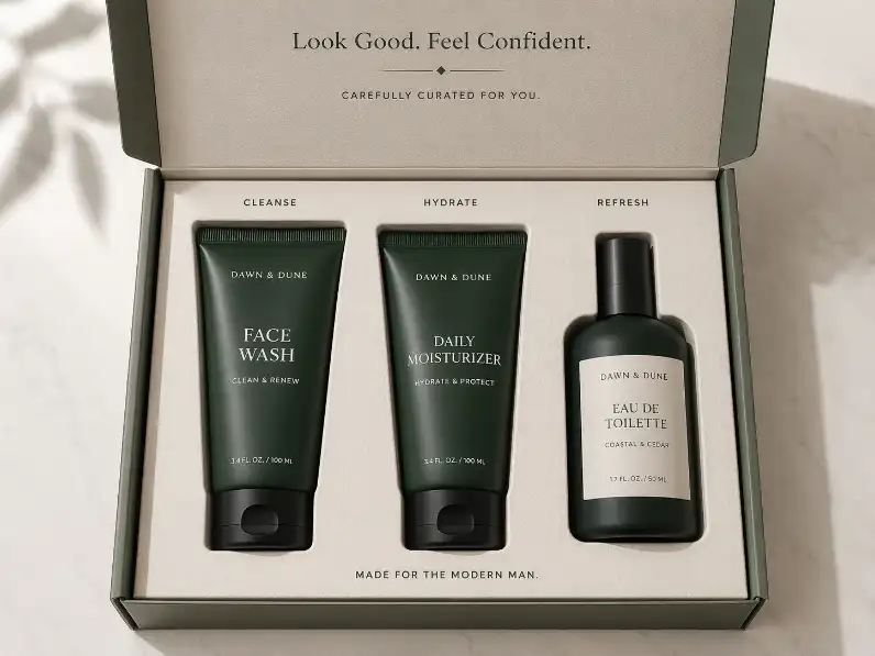 Gift set with a custom paper insert holding products neatly inside