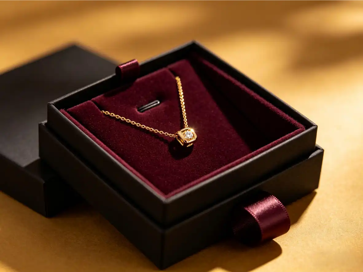 Jewelry held securely in custom insert inside premium gift box