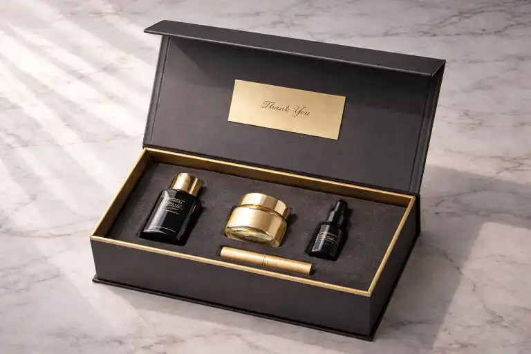 Magnet box opened with small premium products inside