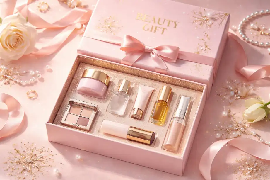 Premium beauty gift with purchase packaging with mini products inside