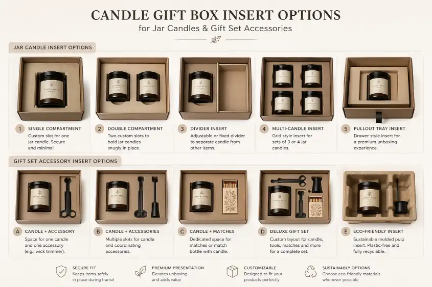 candle gift box insert options for jar candles and gift set accessories