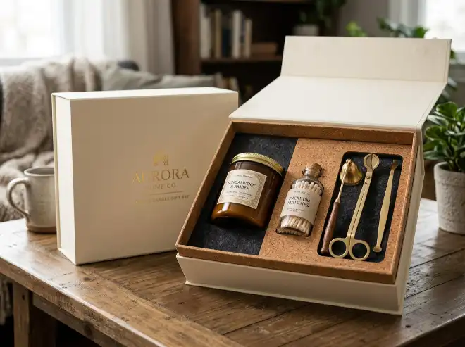 candle gift box with insert for jar candle match bottle and accessory set