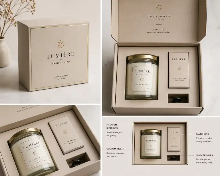 candle gift box with jar candle and premium insert layout